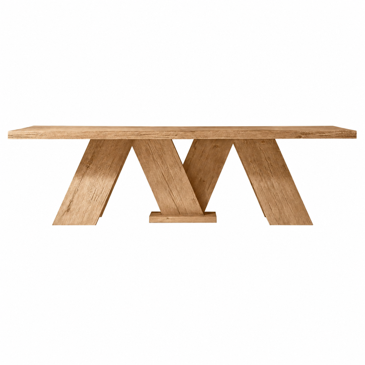 Reclaimed Russian Oak Farmhouse Rectangular Dining Table in natural oak on a white background