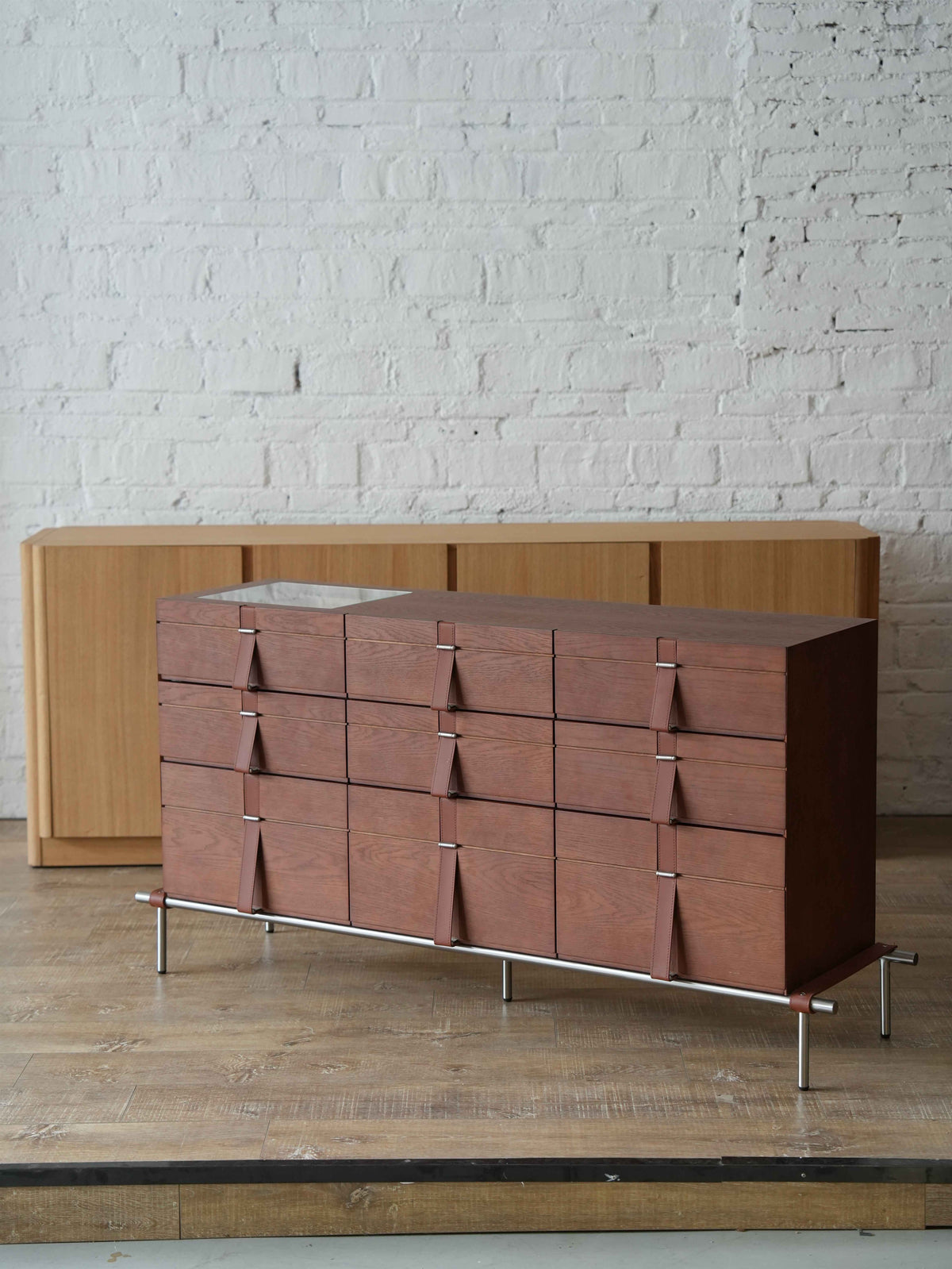 Leather Pull Walnut Cabinet detail image 2