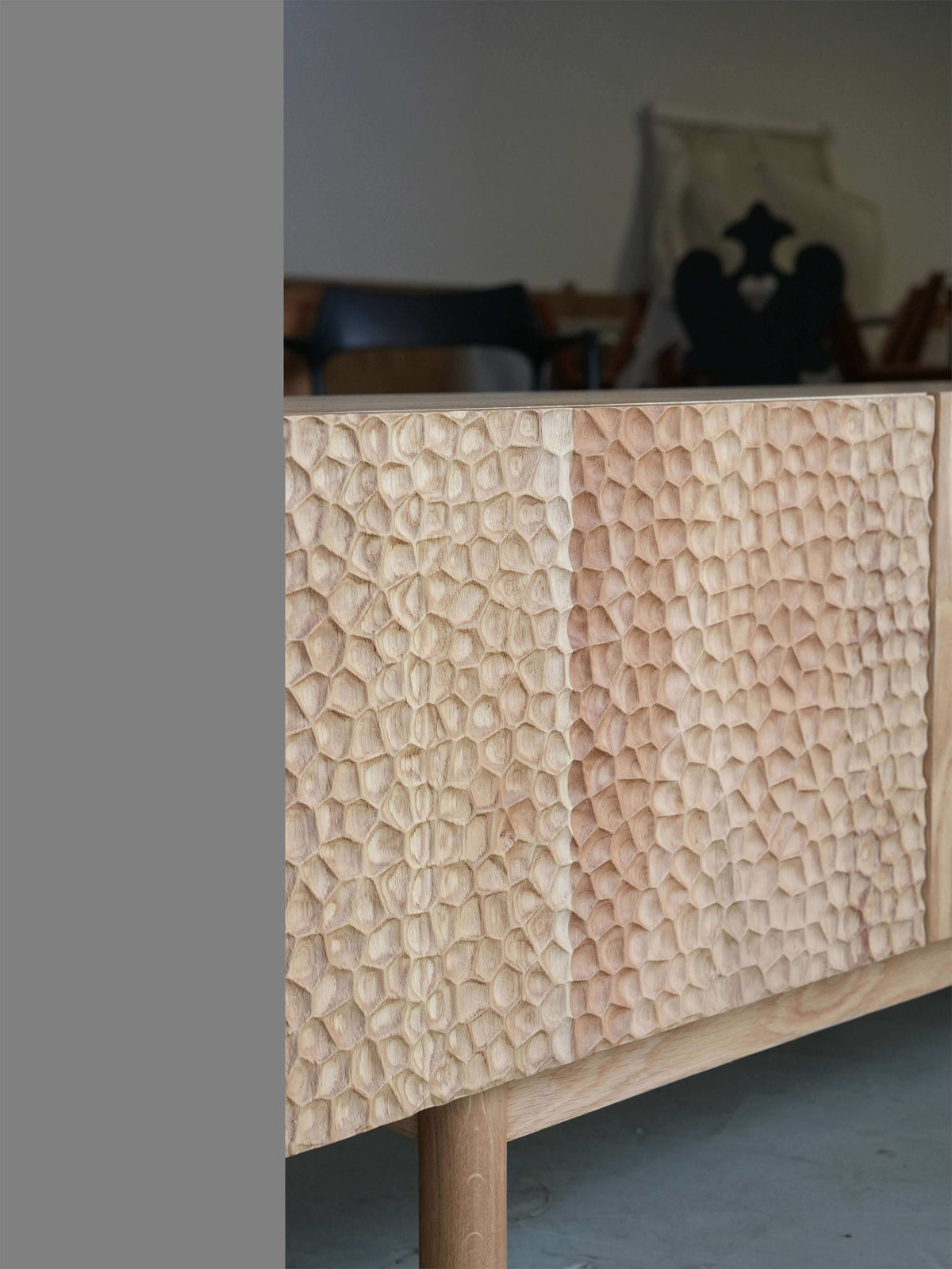 Carved Wave Oak Sideboard detail image 3